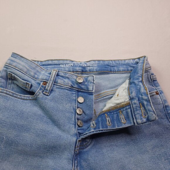 Old Navy Womens OG Straight High Jeans 2 Button Fly Light Wash Distressed - Picture 8 of 10